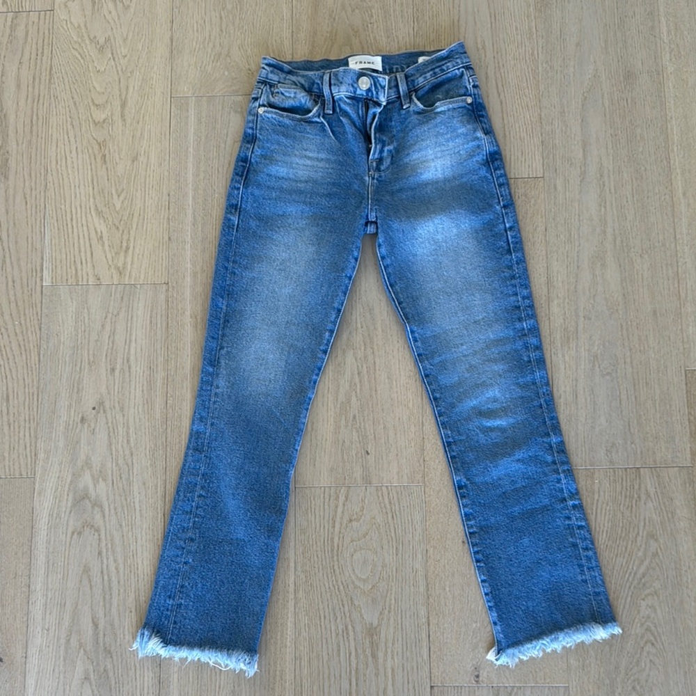 Frame le high straight blue jeans